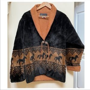 Bear Ridge Outfitters Faux Fur Horse Equestrian Print Jacket See Description